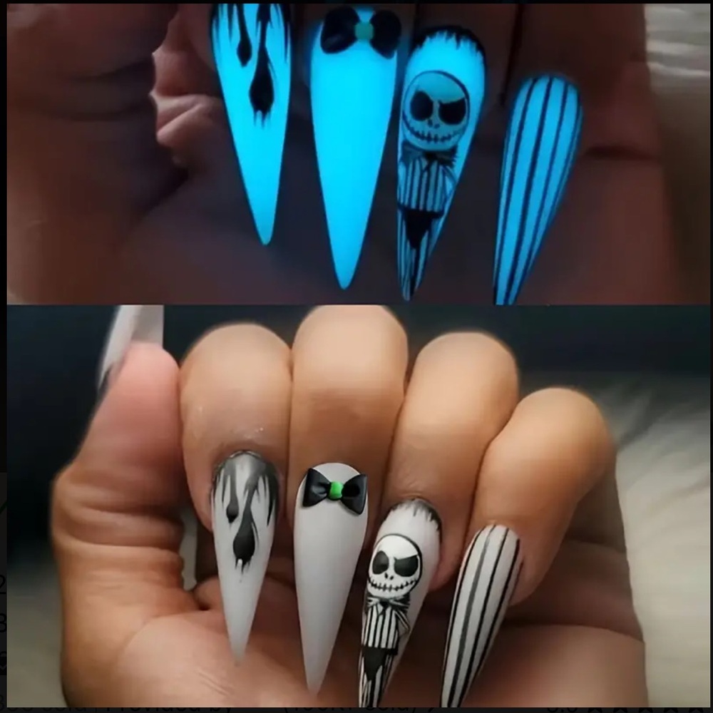 💀✨ Glow-in-the-Dark Halloween Stiletto Press-On Nails ✨💀